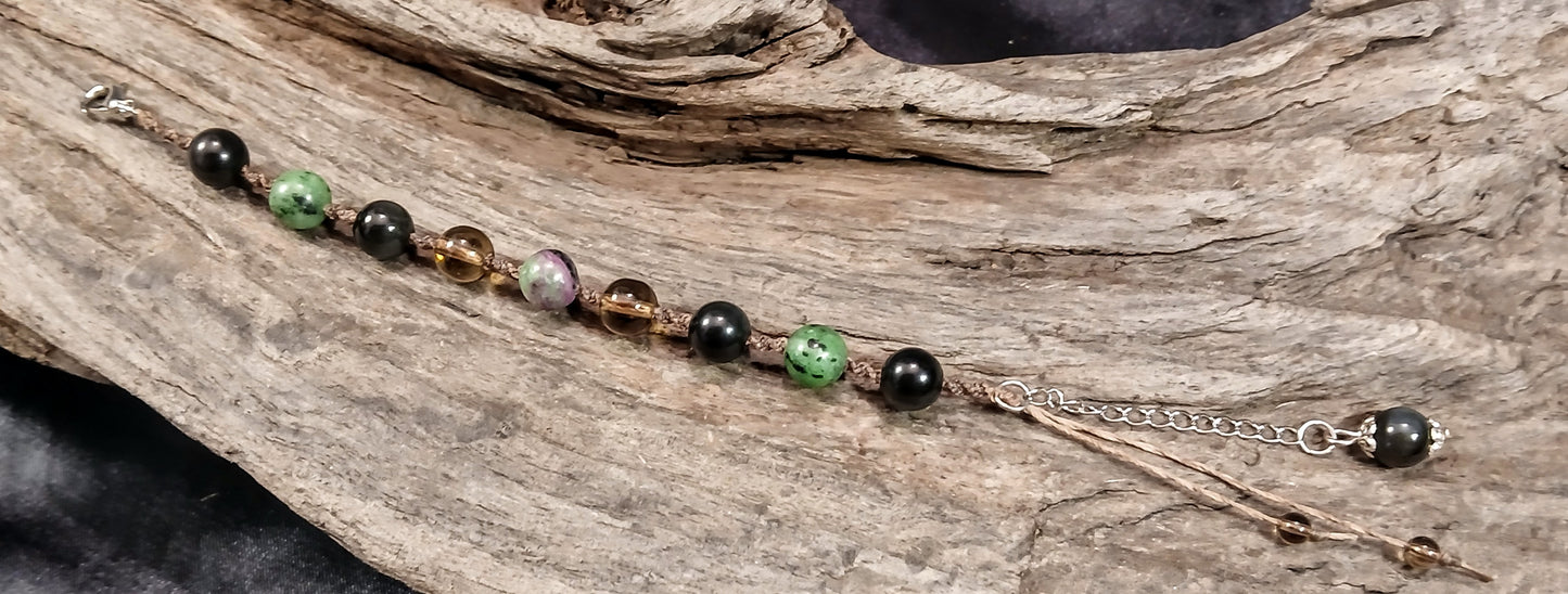 Ruby in Zoisite, Rainbow Obsidian and Smokey Quartz