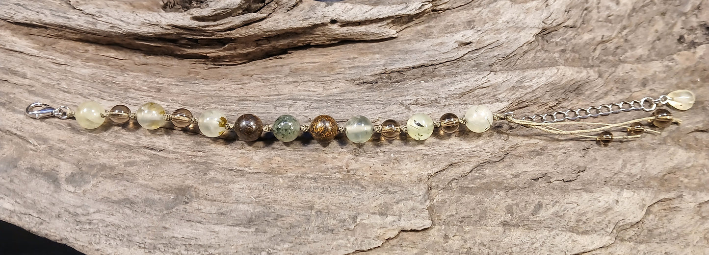 Prehnite with Epidote, Bronzite & Smokey Quartz