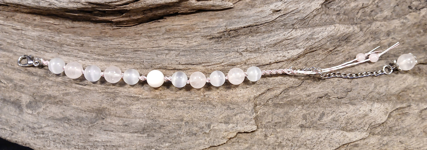 White Moonstone, Rose Quartz and Satin Spar