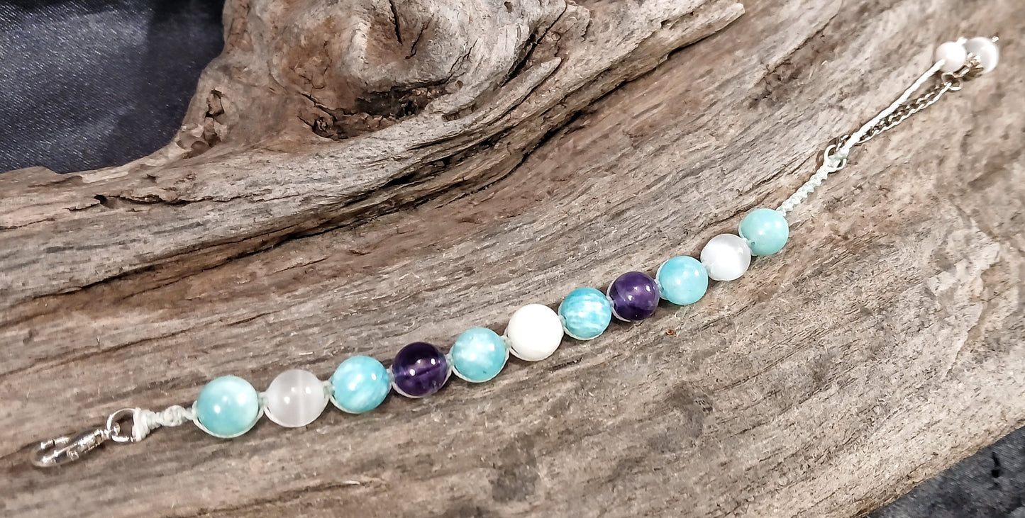 White Moonstone, Amazonite, Amethyst & Satin Spar