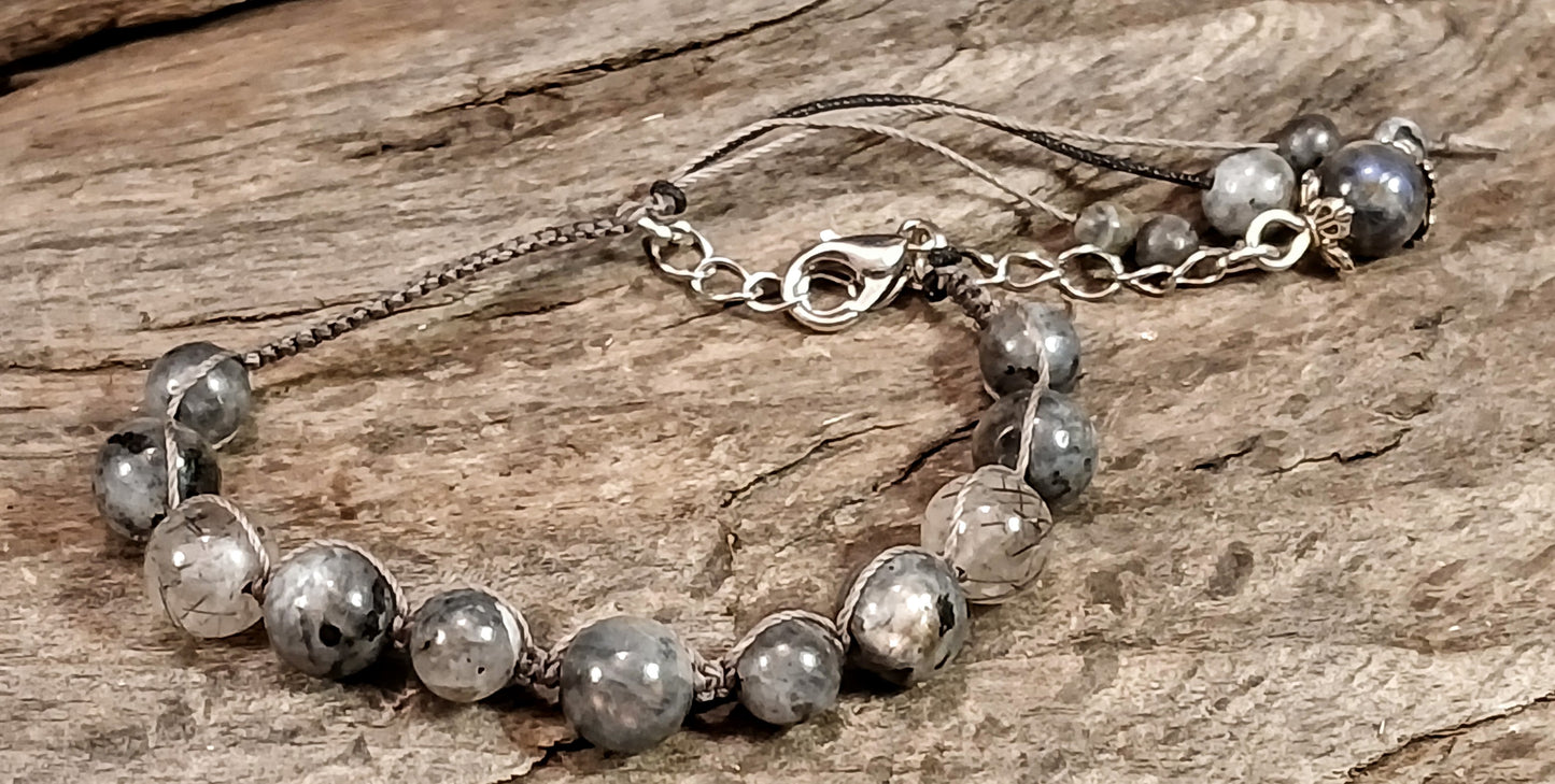 Labradorite, Larvikite and Tormalated Quartz