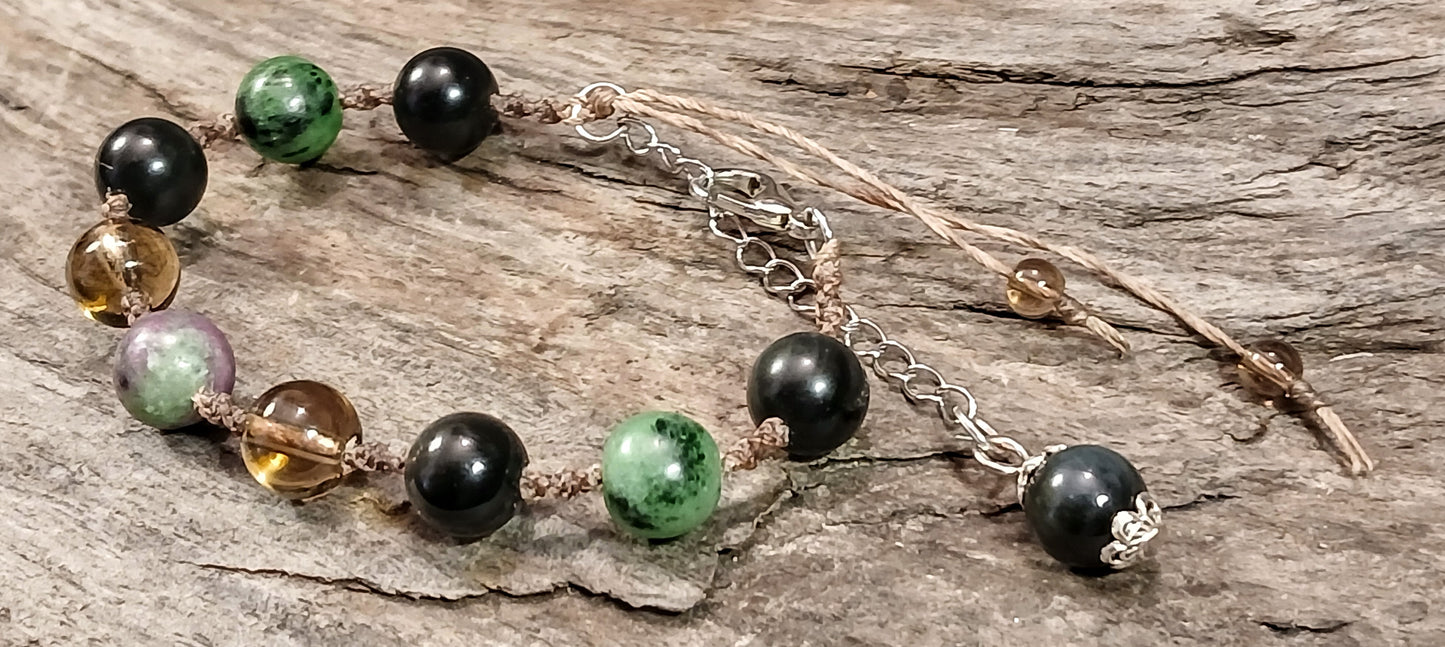 Ruby in Zoisite, Rainbow Obsidian and Smokey Quartz
