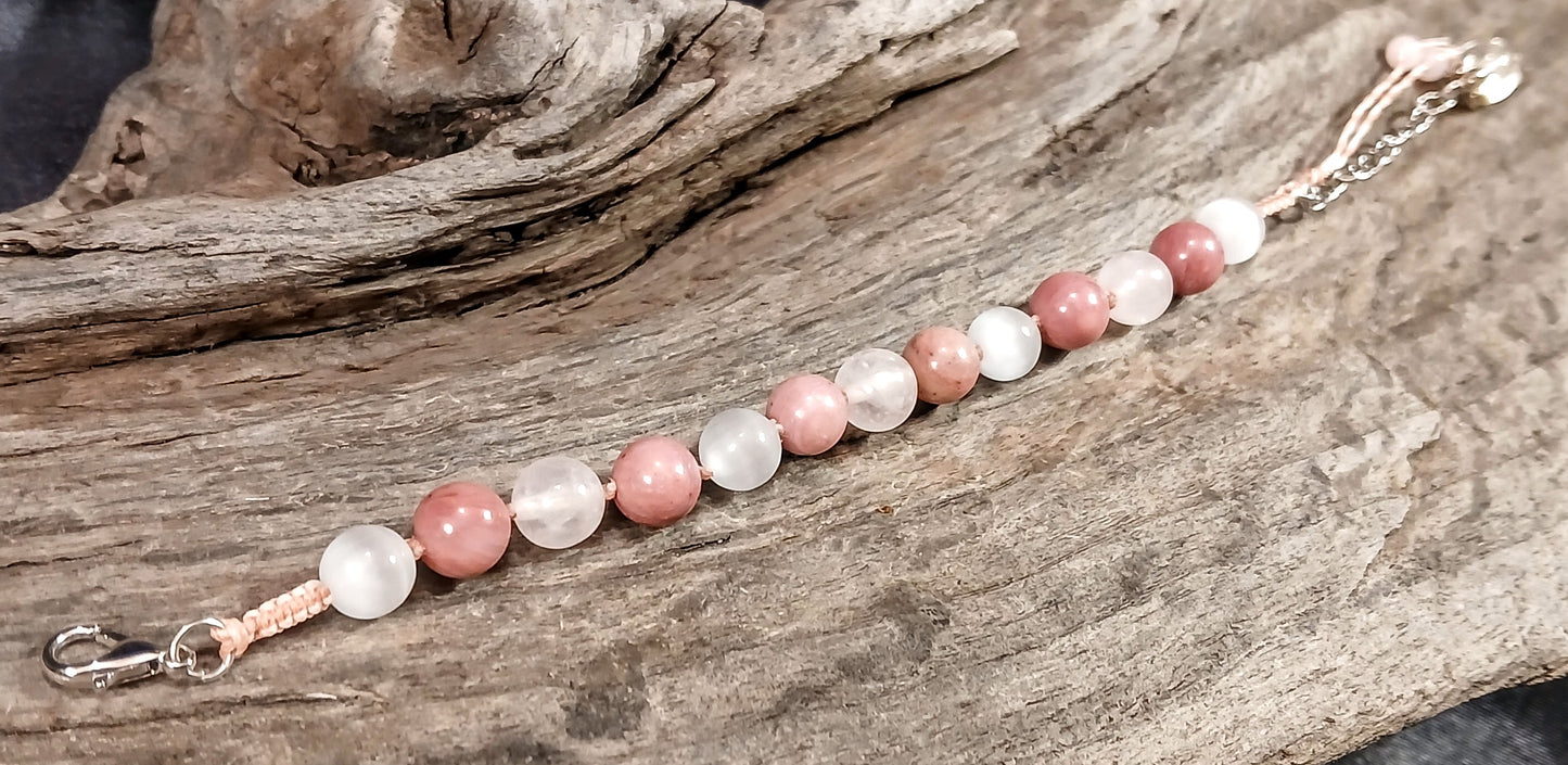 Rose Quartz, Rhodonite, Satin Spar & Himalayan Quartz