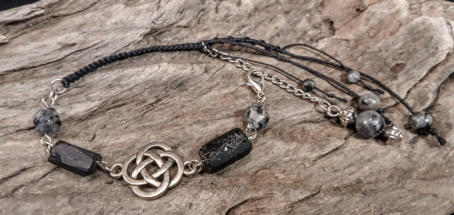 Celtic Clover Knot, Black Tormaline & Larvikite