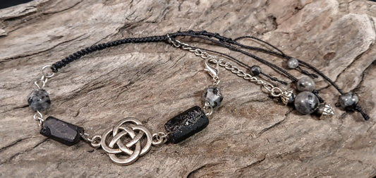 Celtic Clover Knot, Black Tormaline & Larvikite