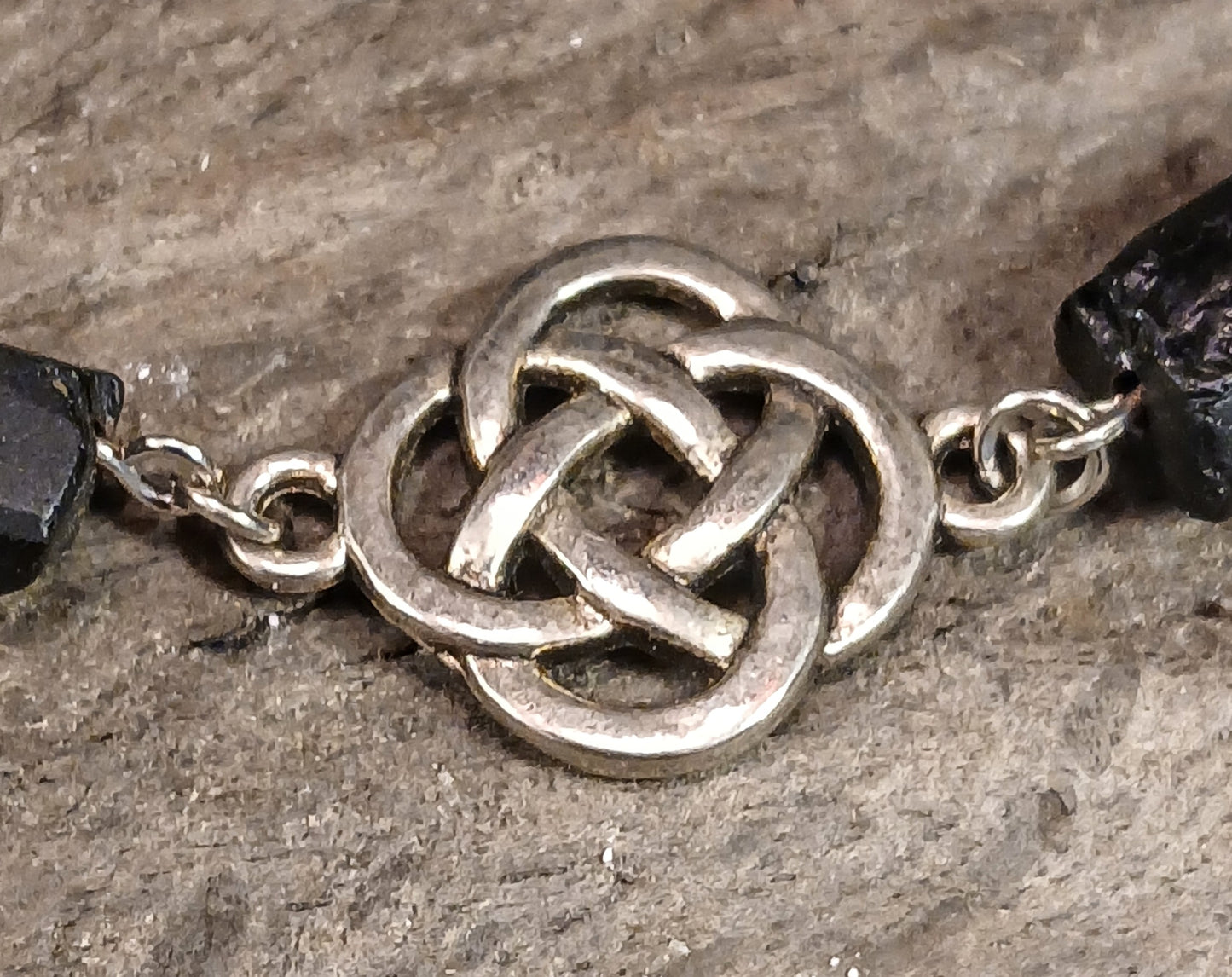 Celtic Clover Knot, Black Tormaline & Larvikite