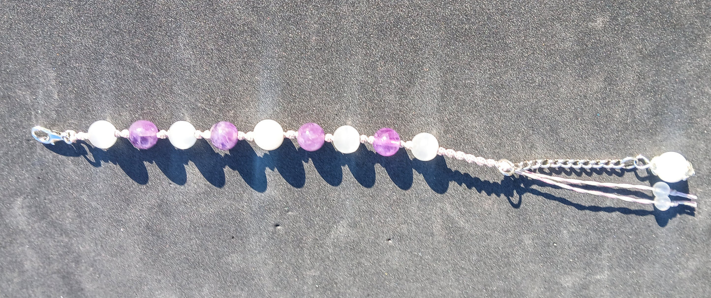 White Moonstone, Amethyst and Satin Spar