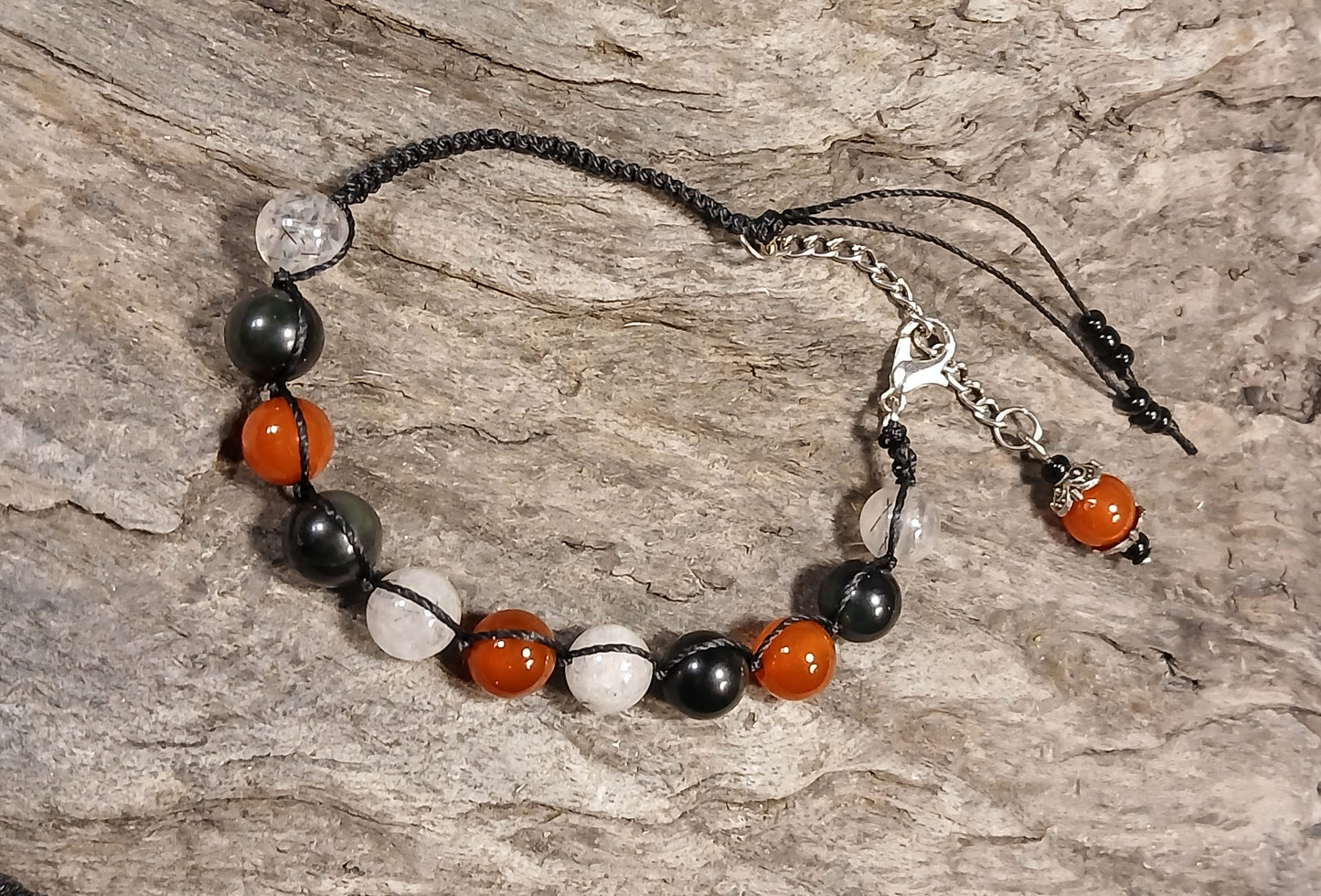 Carnelian, Tormalated Quartz & Rainbow Obsidian