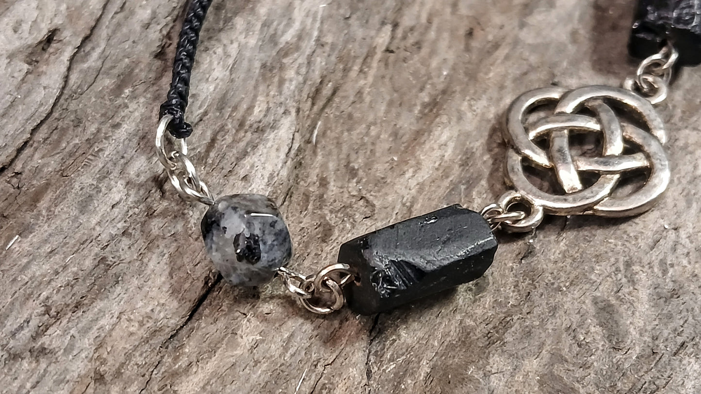 Celtic Clover Knot, Black Tormaline & Larvikite