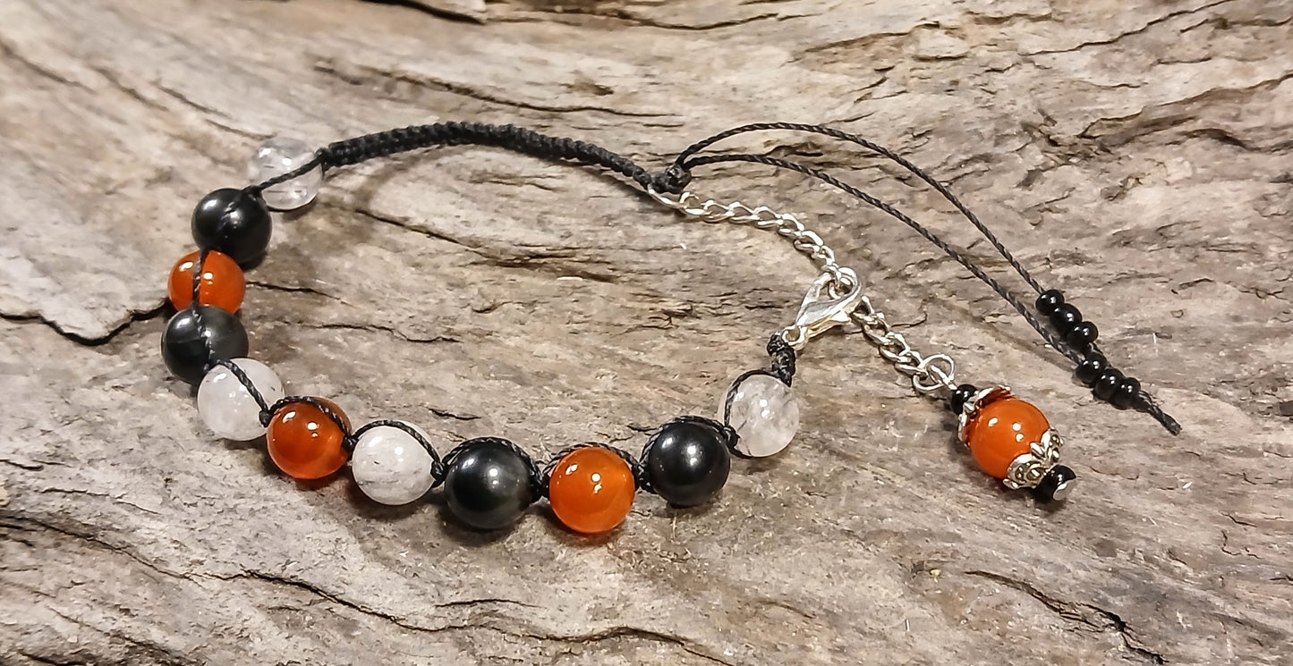 Carnelian, Tormalated Quartz & Rainbow Obsidian