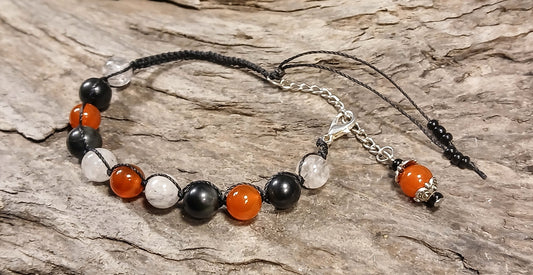 Carnelian, Tormalated Quartz & Rainbow Obsidian
