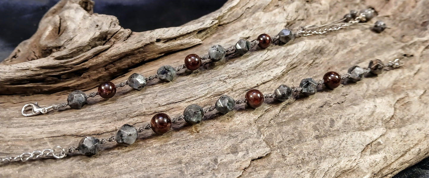 Garnet & Larvikite, Hers & His Bracelet Set