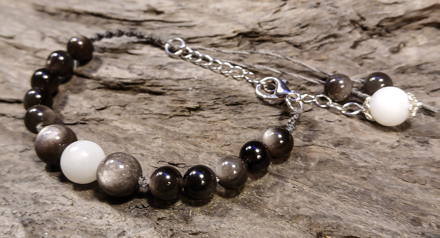 White Moonstone and Silver Sheen Obsidian