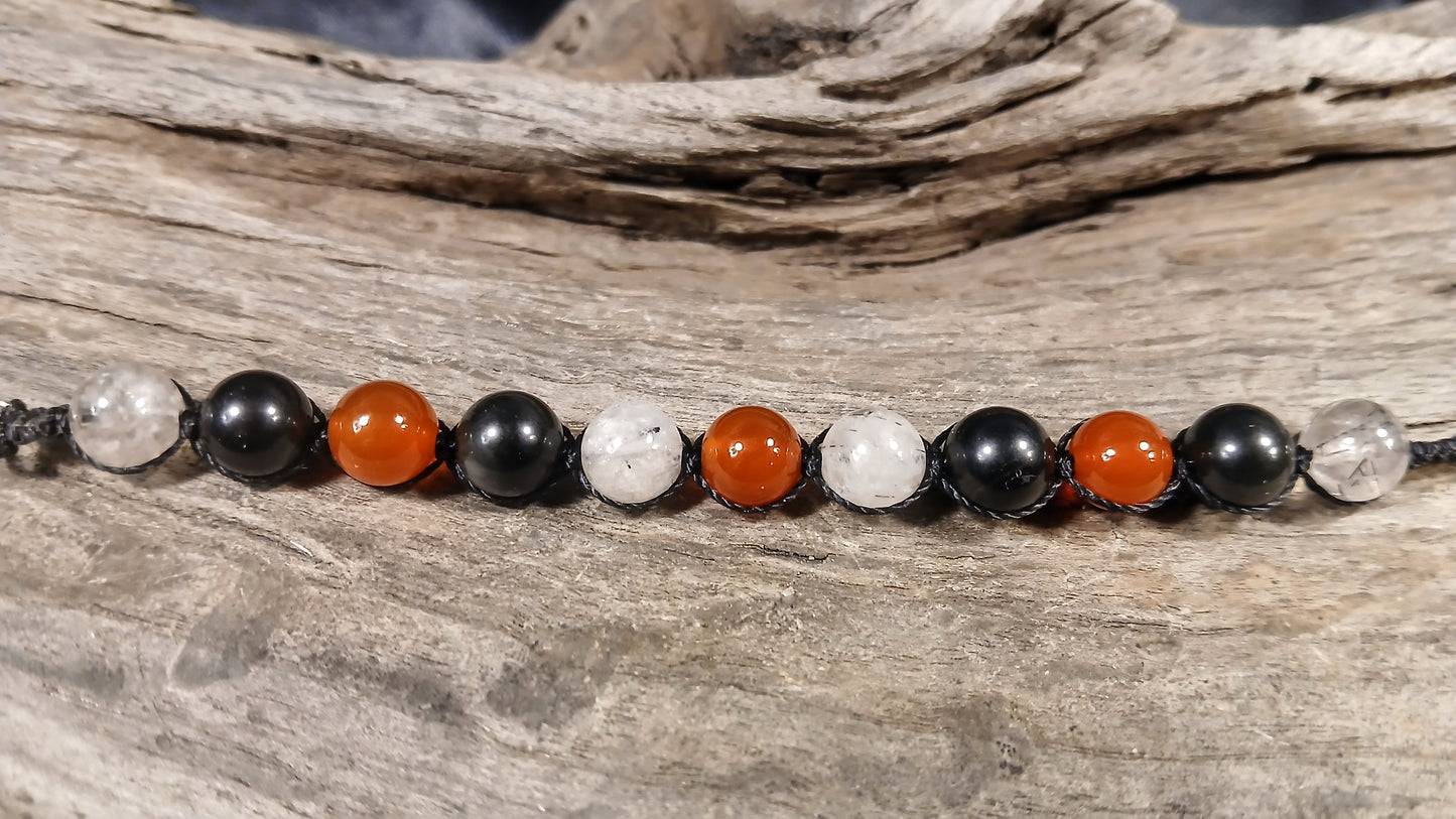 Carnelian, Tormalated Quartz & Rainbow Obsidian