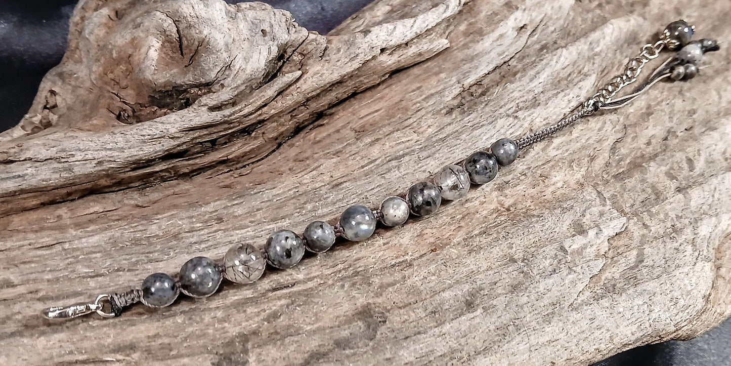Labradorite, Larvikite and Tormalated Quartz