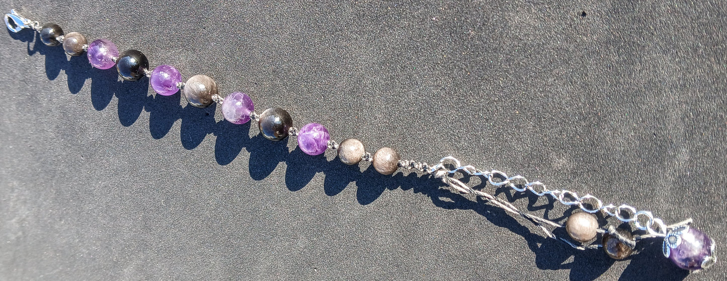 Amethyst and Silver Sheen Obsidian