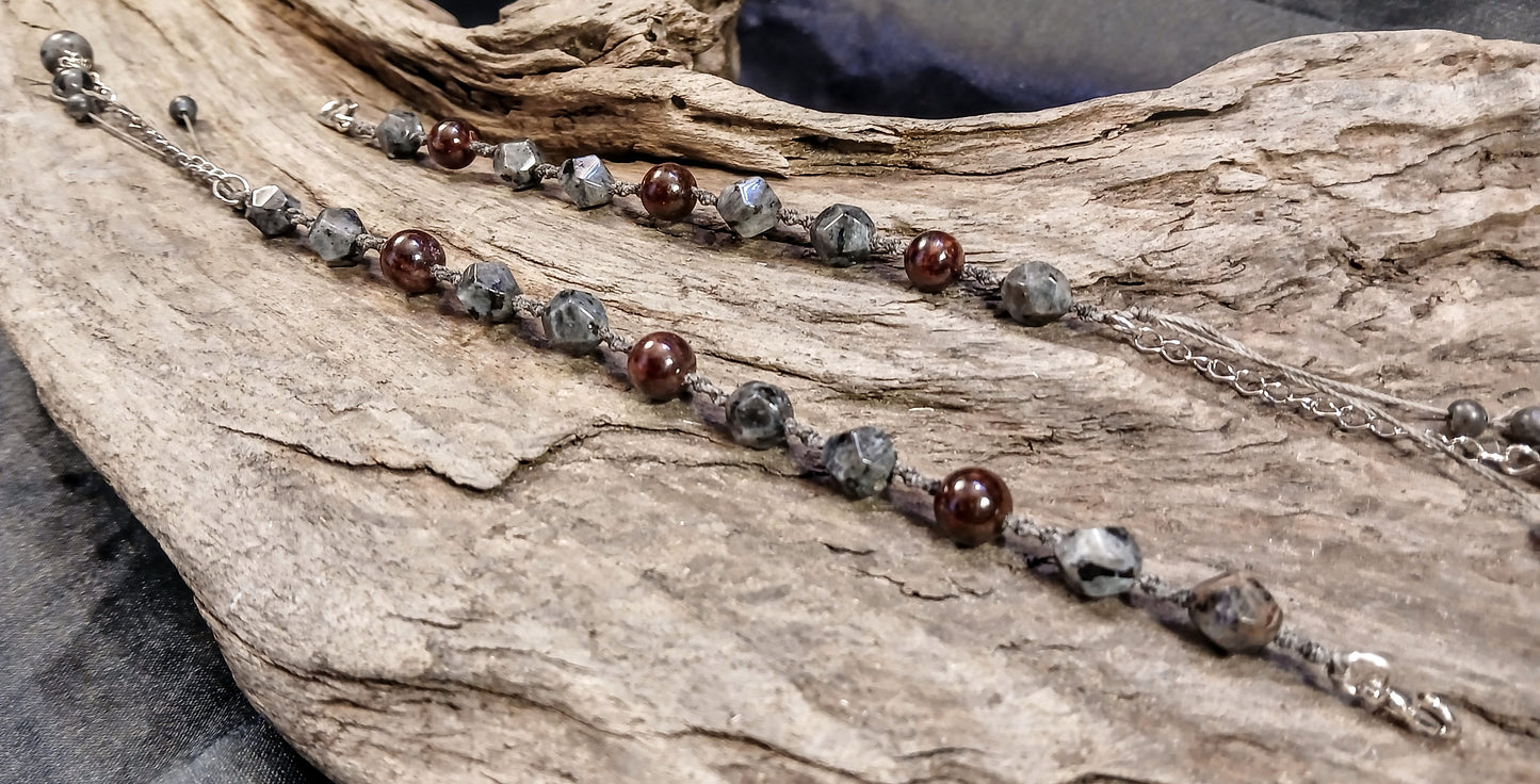 Garnet & Larvikite, Hers & His Bracelet Set