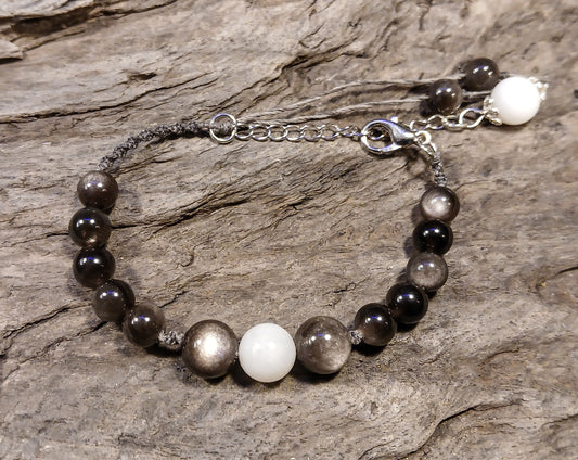 White Moonstone and Silver Sheen Obsidian