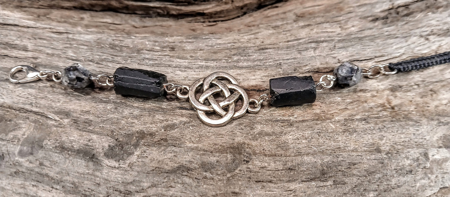 Celtic Clover Knot, Black Tormaline & Larvikite