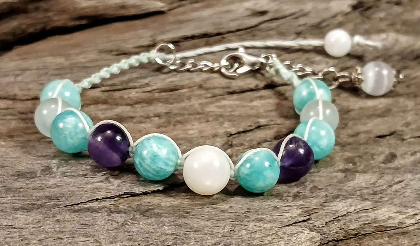 White Moonstone, Amazonite, Amethyst & Satin Spar