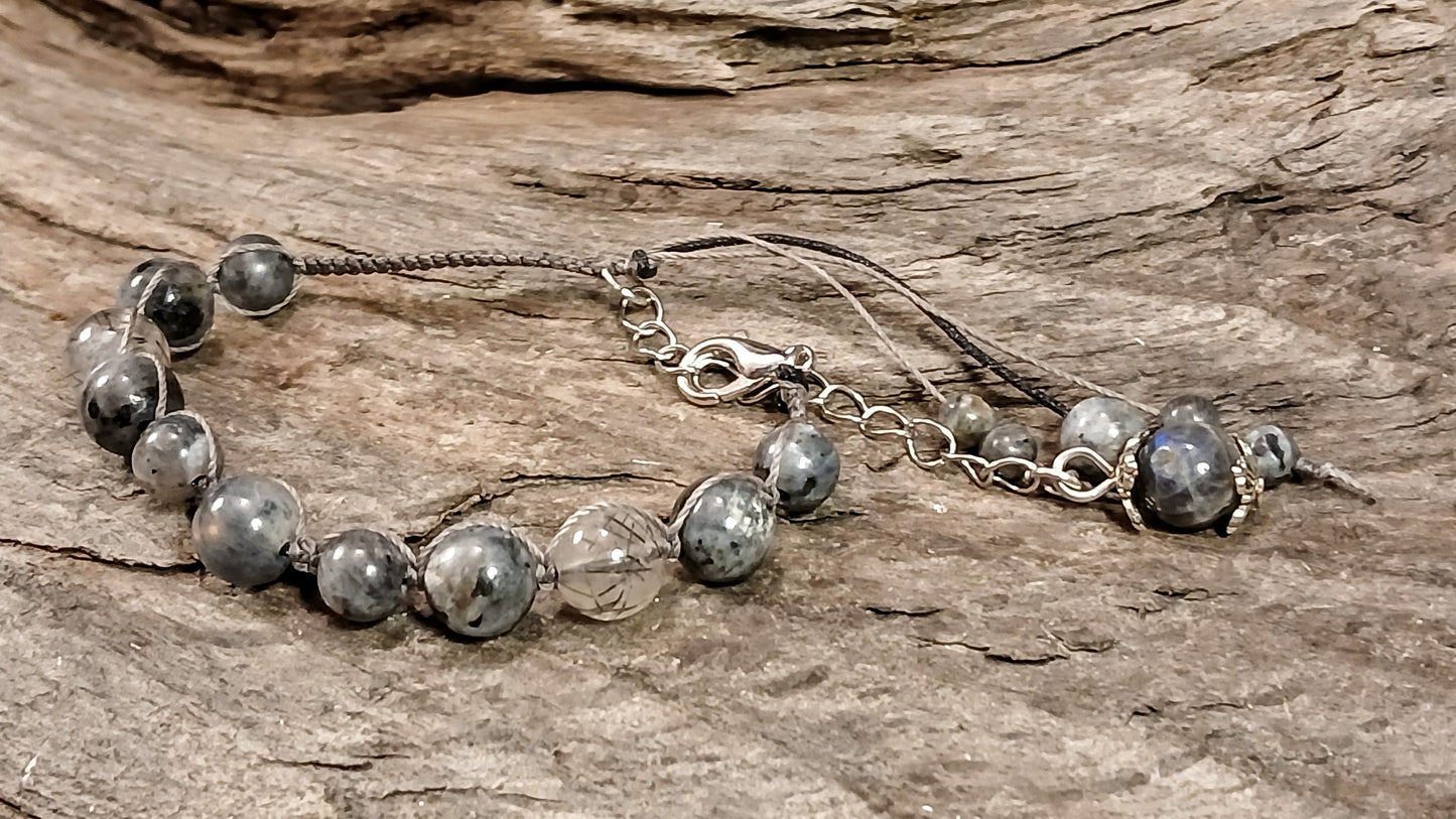 Labradorite, Larvikite and Tormalated Quartz
