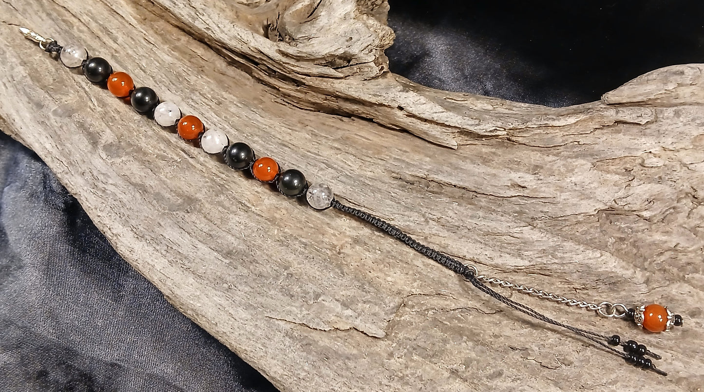 Carnelian, Tormalated Quartz & Rainbow Obsidian