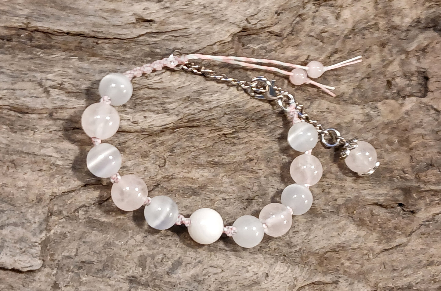 White Moonstone, Rose Quartz and Satin Spar