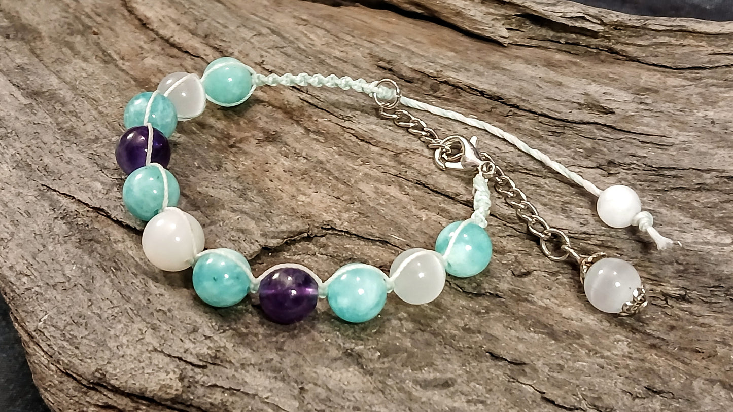 White Moonstone, Amazonite, Amethyst & Satin Spar
