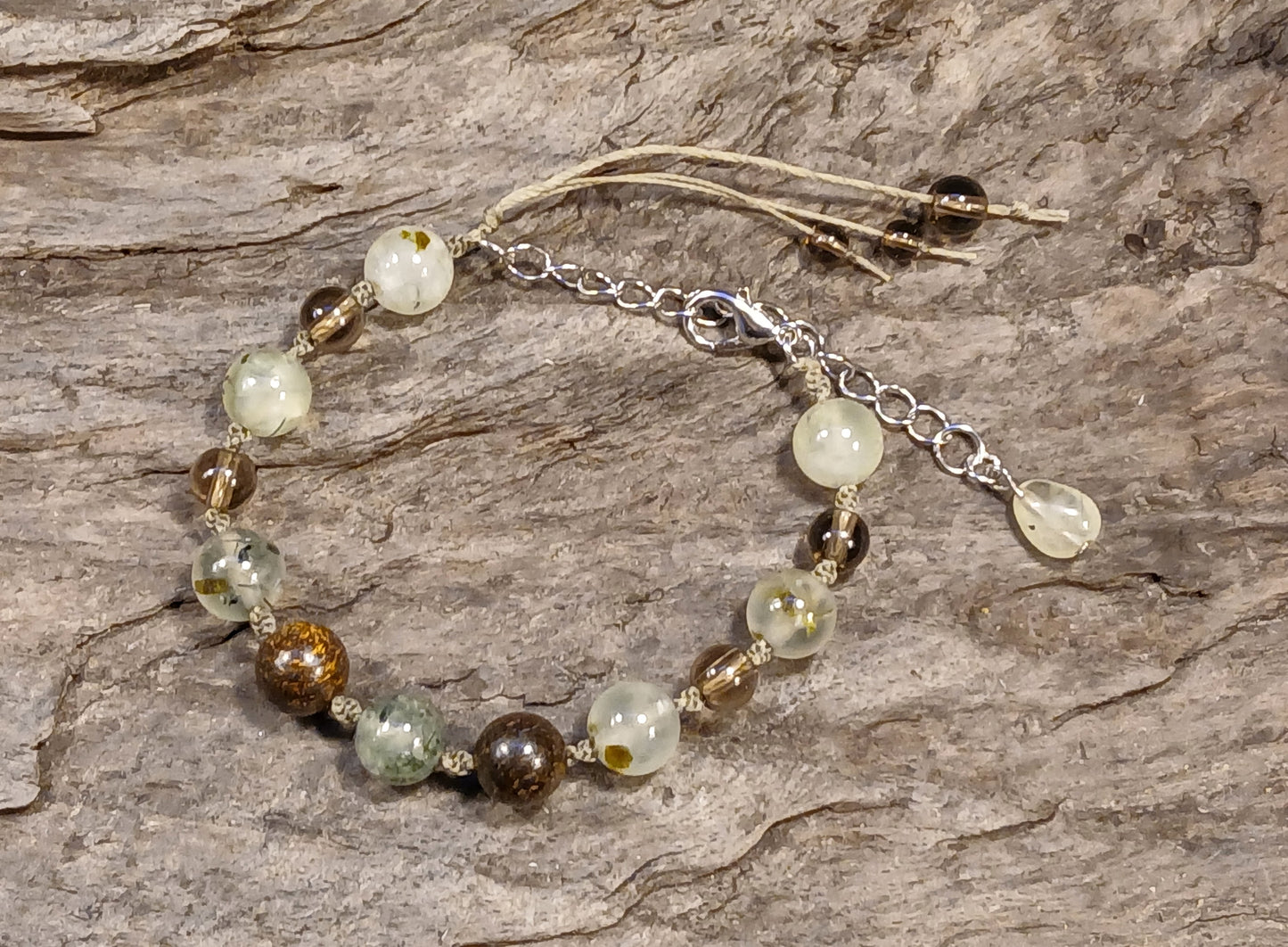 Prehnite with Epidote, Bronzite & Smokey Quartz
