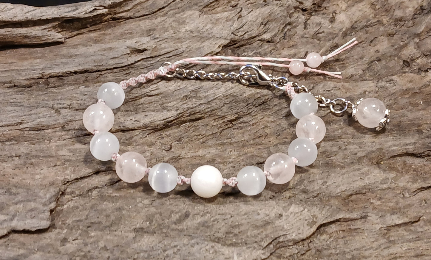 White Moonstone, Rose Quartz and Satin Spar