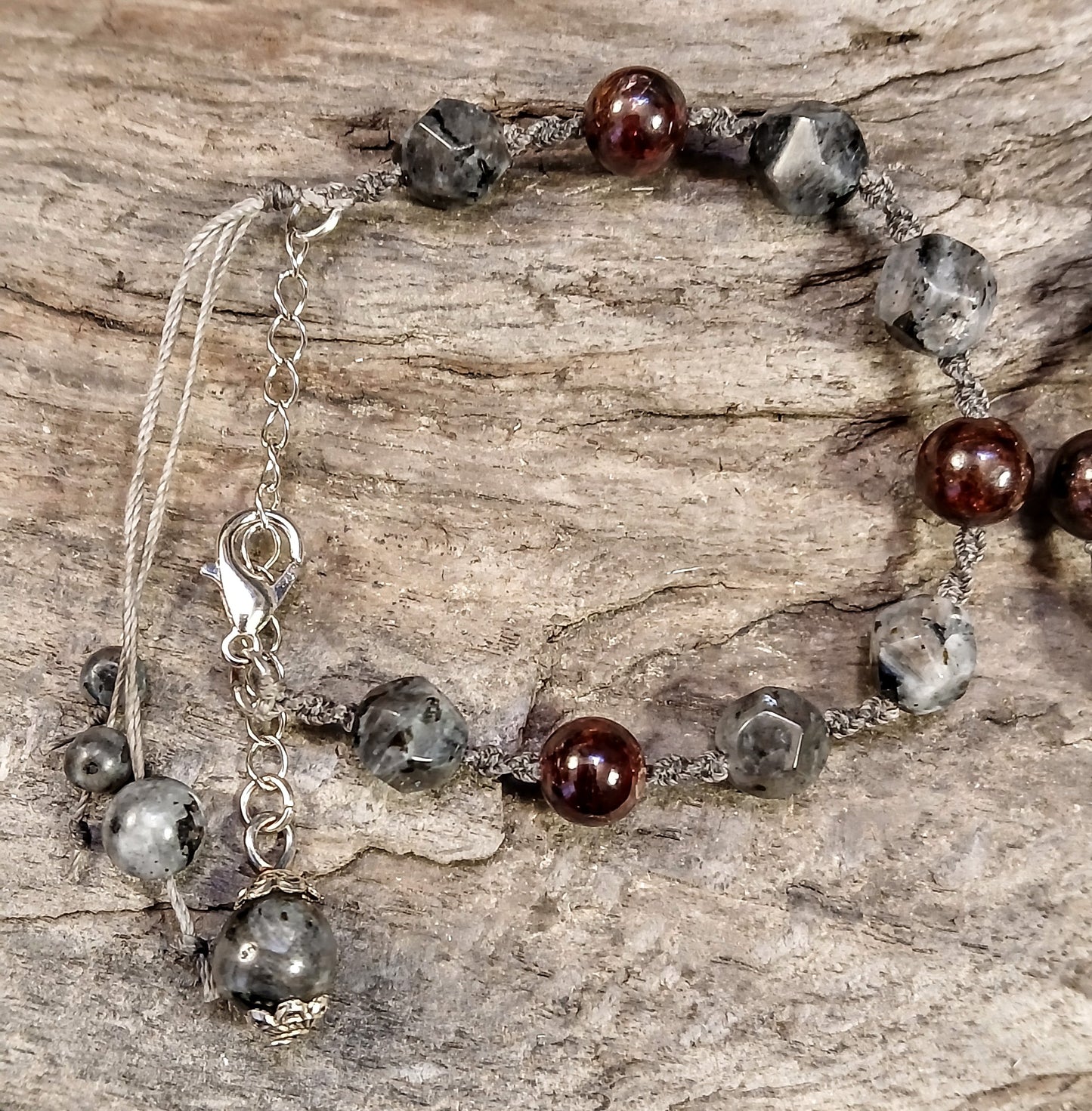 Garnet & Larvikite, Hers & His Bracelet Set
