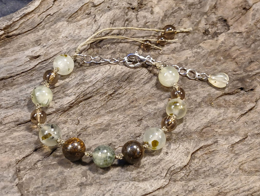 Prehnite with Epidote, Bronzite & Smokey Quartz