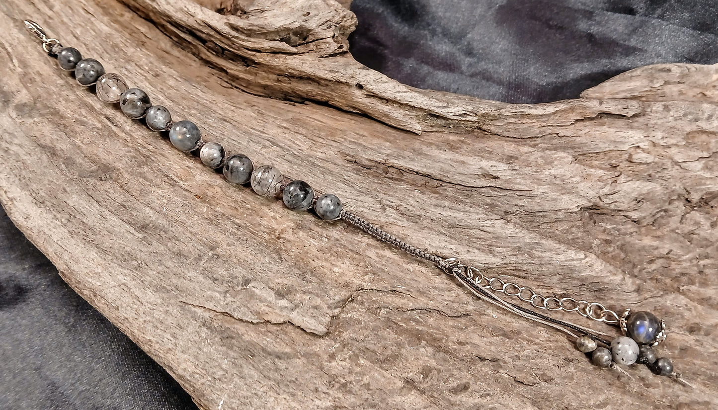 Labradorite, Larvikite and Tormalated Quartz