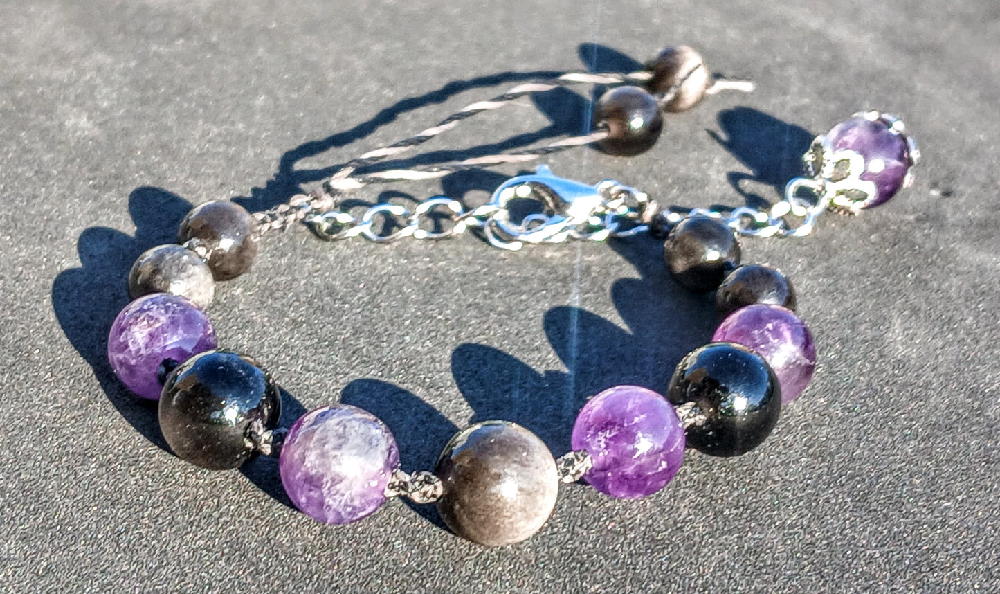 Amethyst and Silver Sheen Obsidian