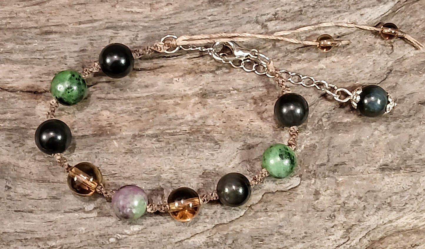 Ruby in Zoisite, Rainbow Obsidian and Smokey Quartz