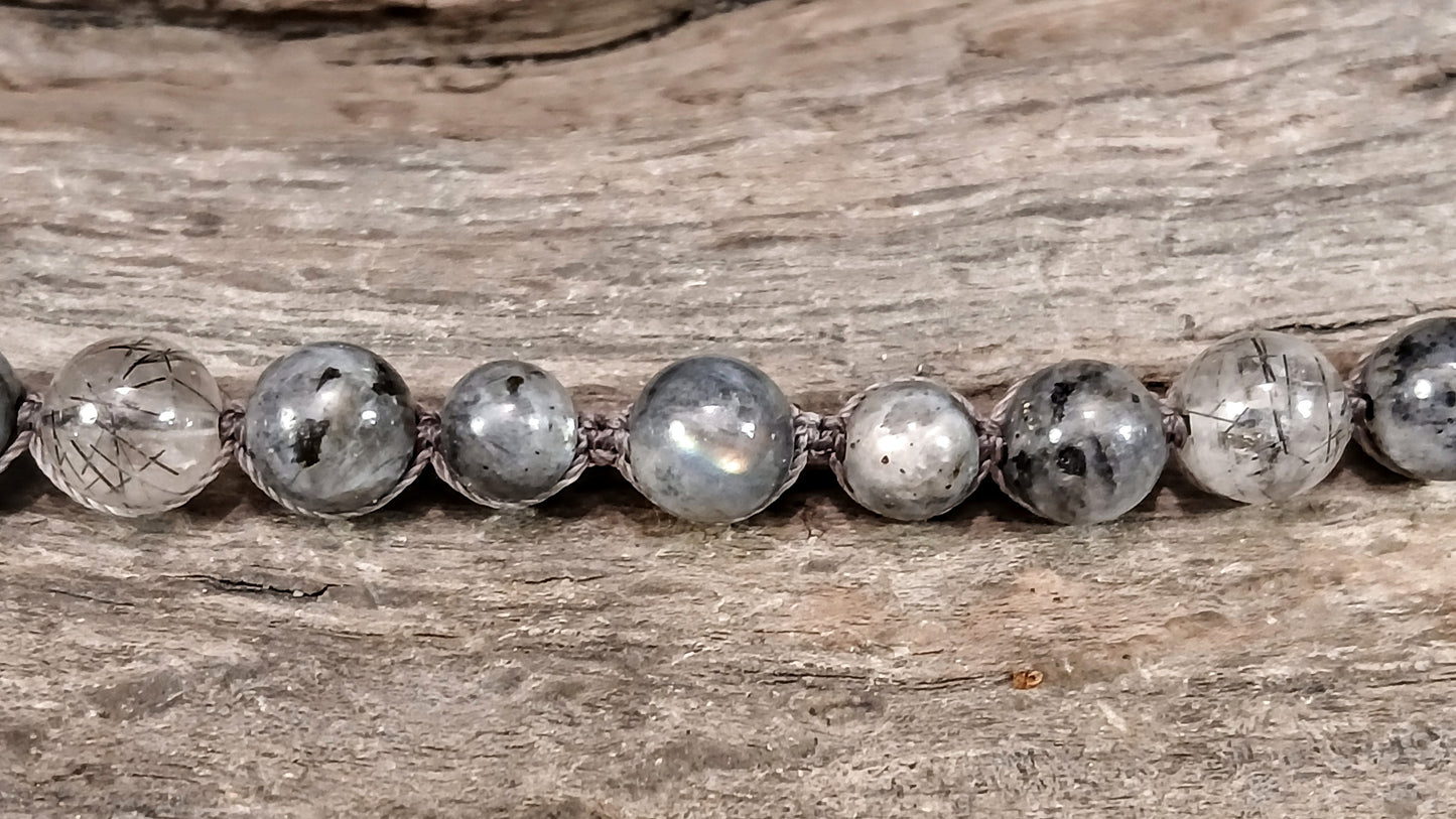 Labradorite, Larvikite and Tormalated Quartz