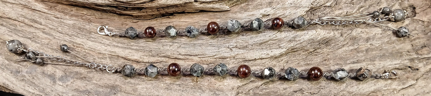 Garnet & Larvikite, Hers & His Bracelet Set