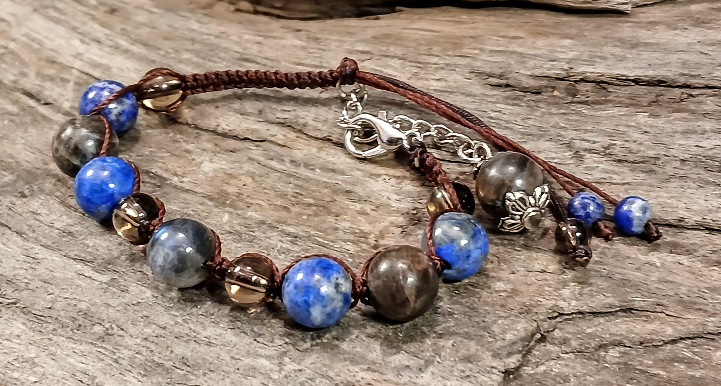 Labradorite, Lapis Lazuli, Coffee Spectralite & Smokey Quartz