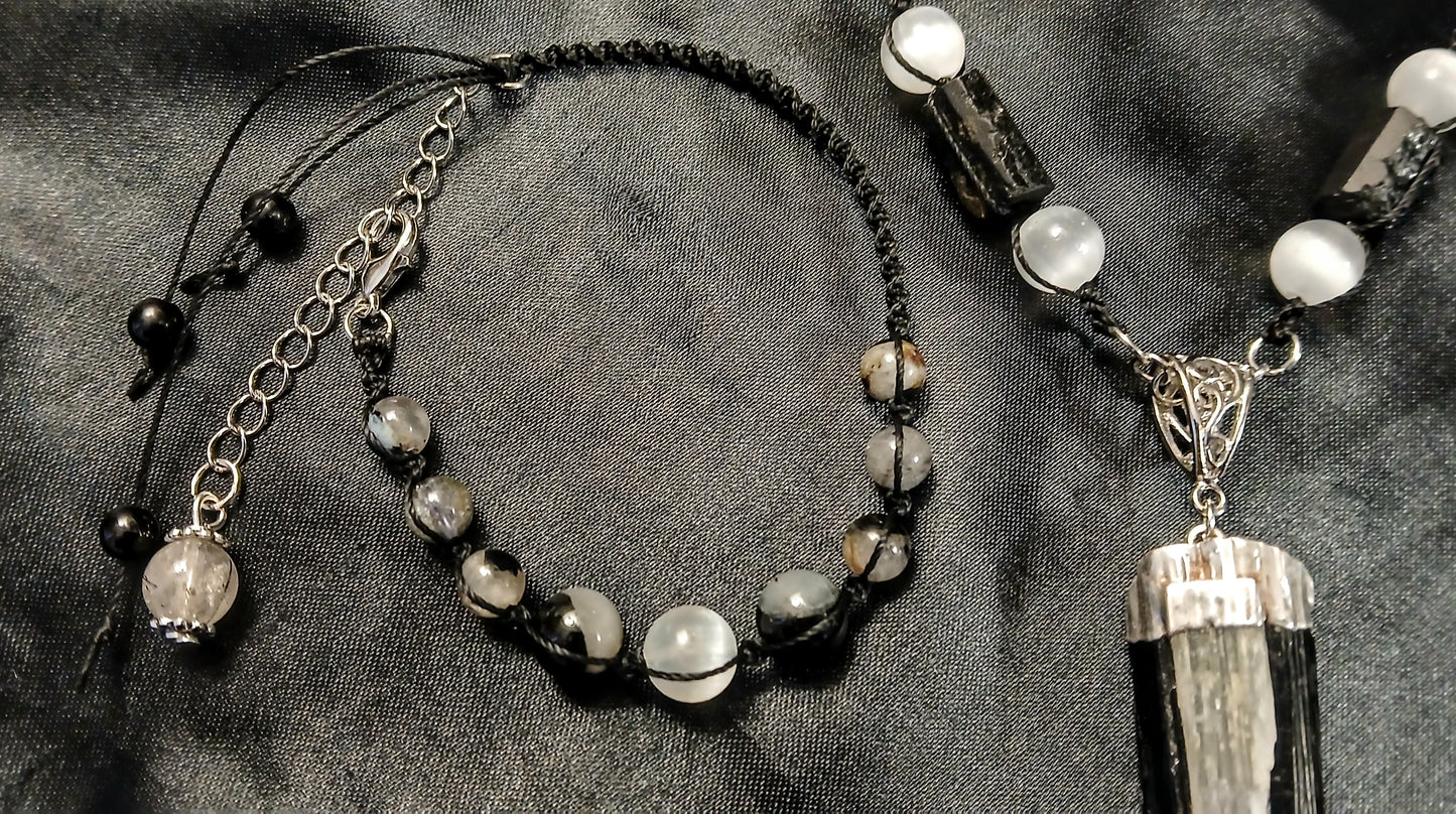 Black Tormaline & Selenite with Quartz Set