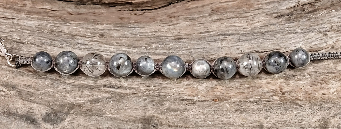 Labradorite, Larvikite and Tormalated Quartz
