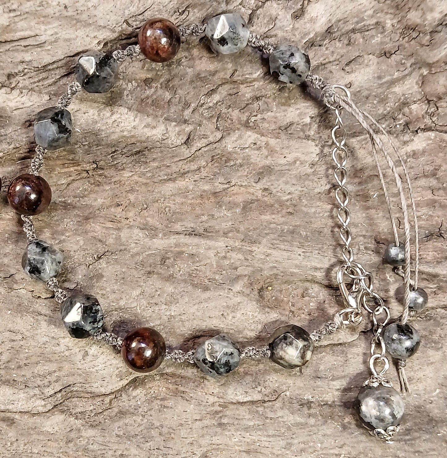 Garnet & Larvikite, Hers & His Bracelet Set