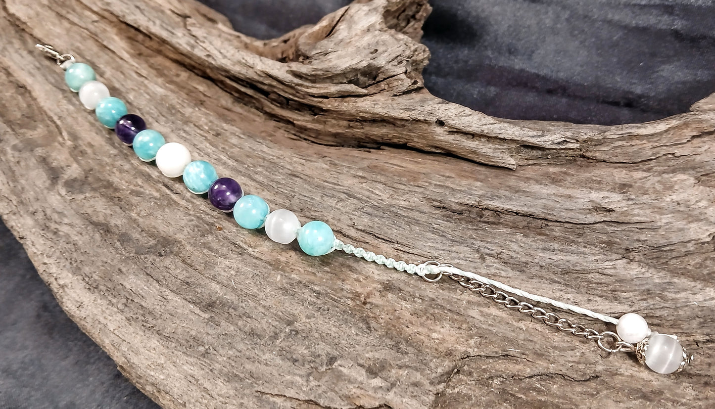 White Moonstone, Amazonite, Amethyst & Satin Spar