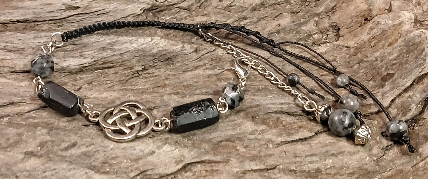 Celtic Clover Knot, Black Tormaline & Larvikite