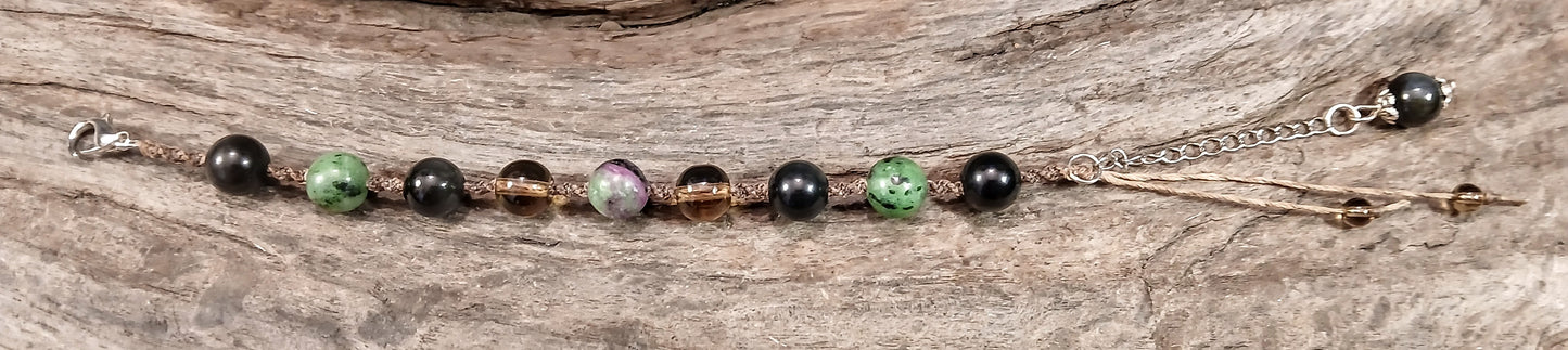 Ruby in Zoisite, Rainbow Obsidian and Smokey Quartz