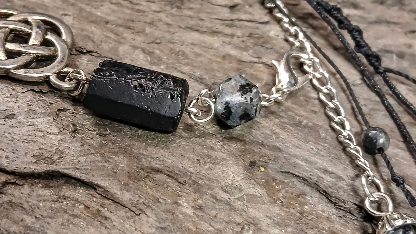 Celtic Clover Knot, Black Tormaline & Larvikite