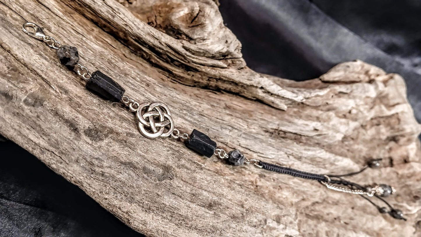 Celtic Clover Knot, Black Tormaline & Larvikite