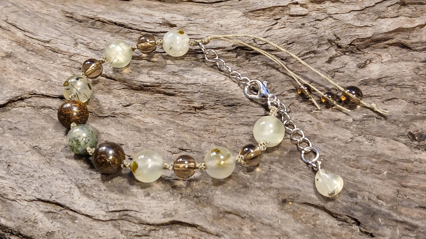 Prehnite with Epidote, Bronzite & Smokey Quartz