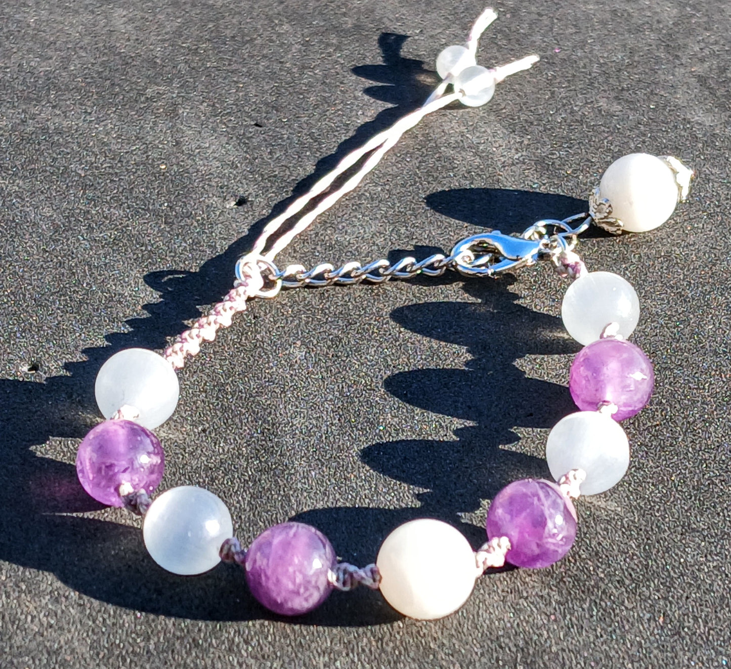 White Moonstone, Amethyst and Satin Spar