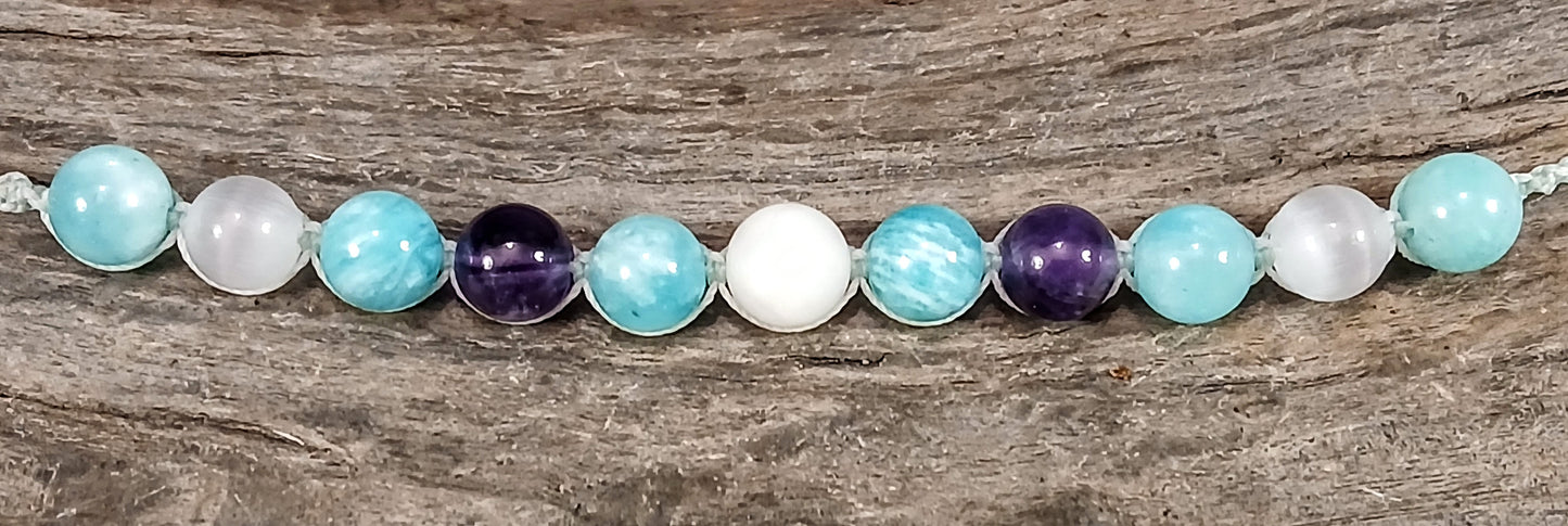 White Moonstone, Amazonite, Amethyst & Satin Spar