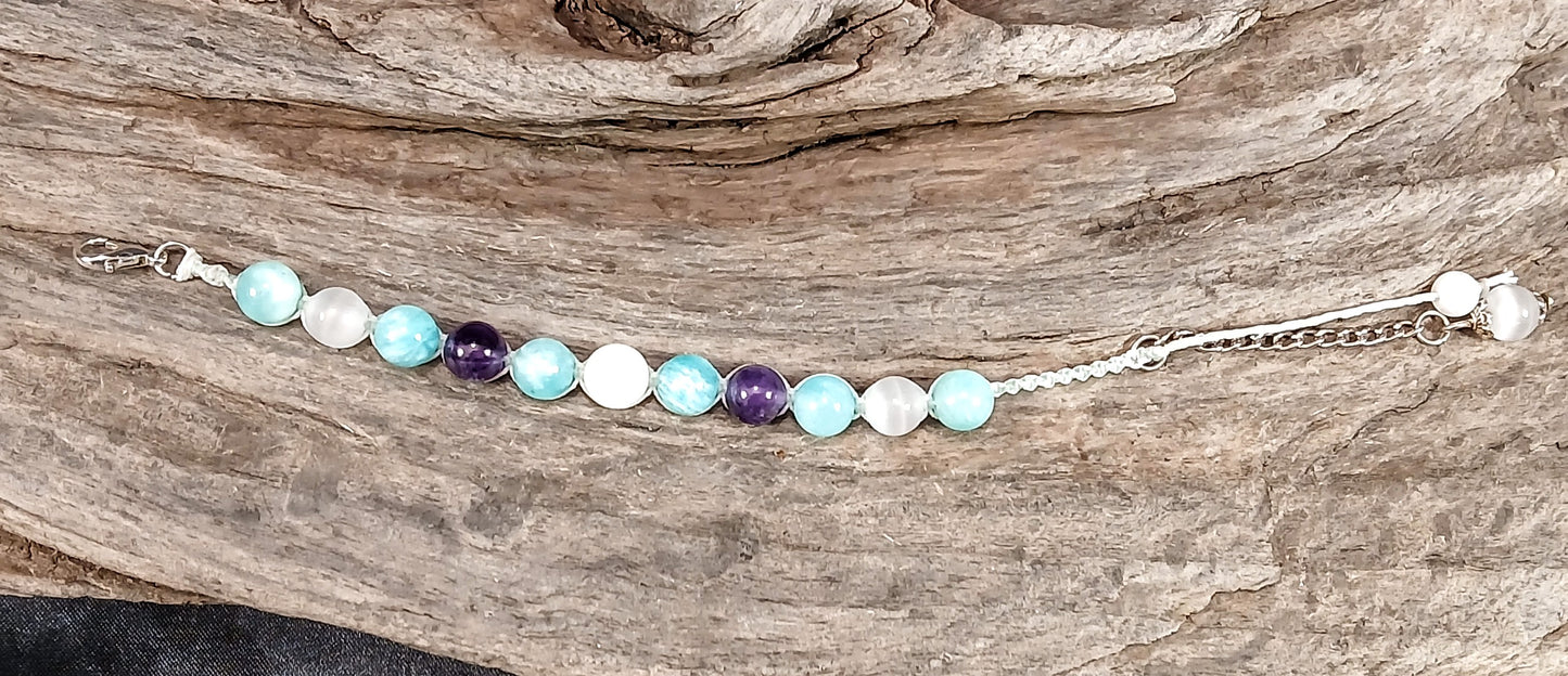 White Moonstone, Amazonite, Amethyst & Satin Spar